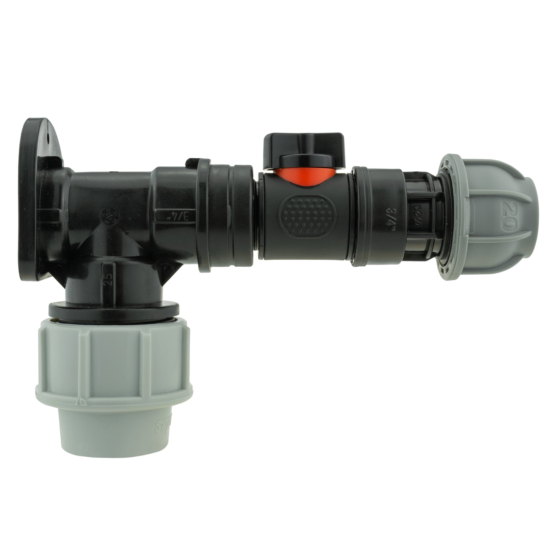 AP Supplies Wall Flange Kit 32mm MDPE + In-Line Valve + 20mm MDPE Joiner