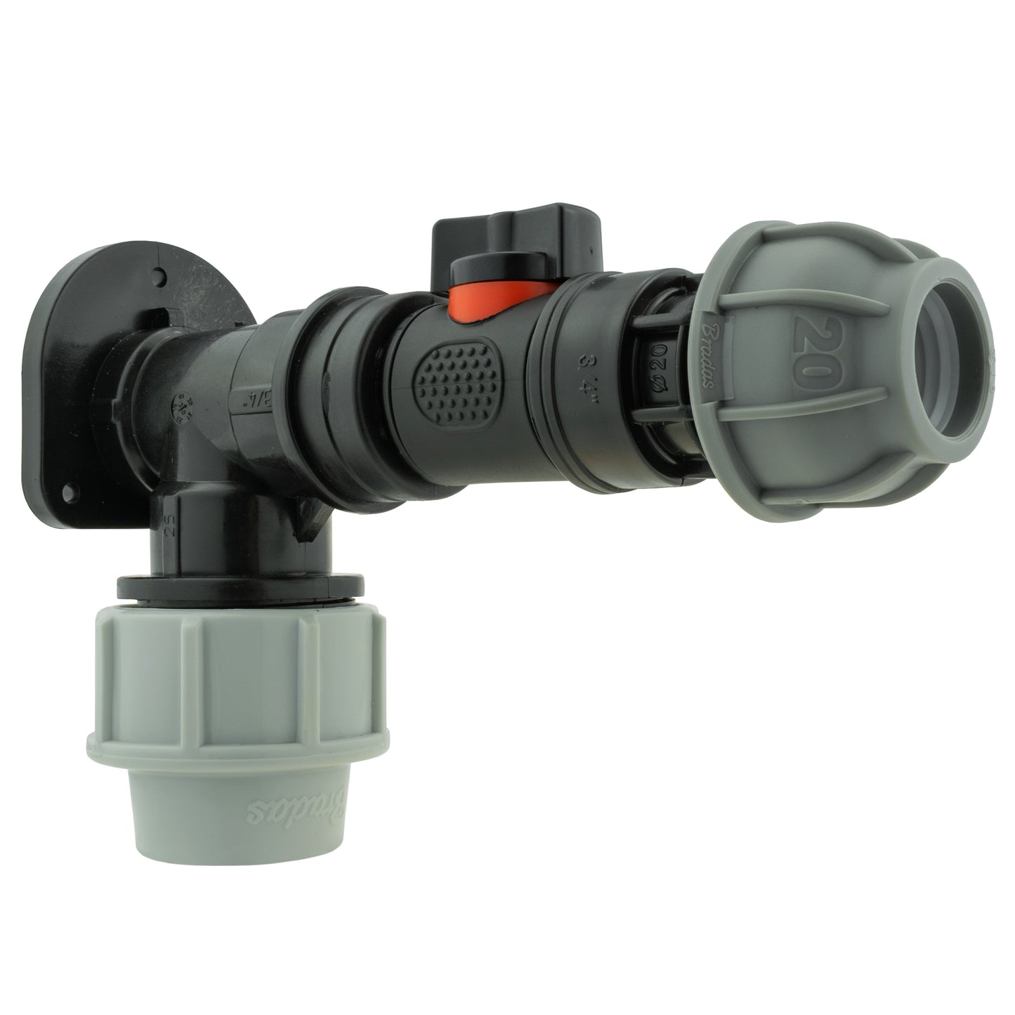 Wall Flange Kit 25mm MDPE + In-Line Valve + 25mm MDPE Joiner for Water Connector