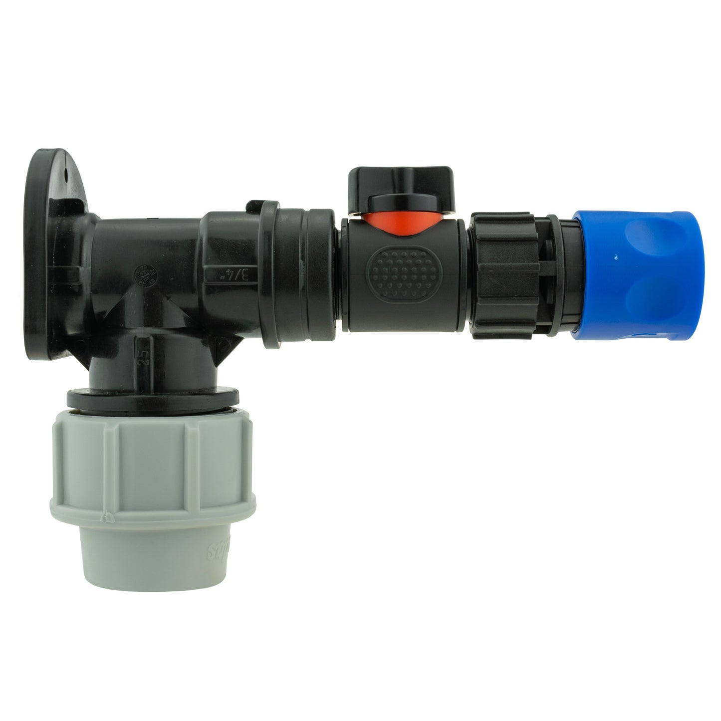 AP Supplies Wall Flange Kit 32mm MDPE + In-Line Valve & Female Quick Connector