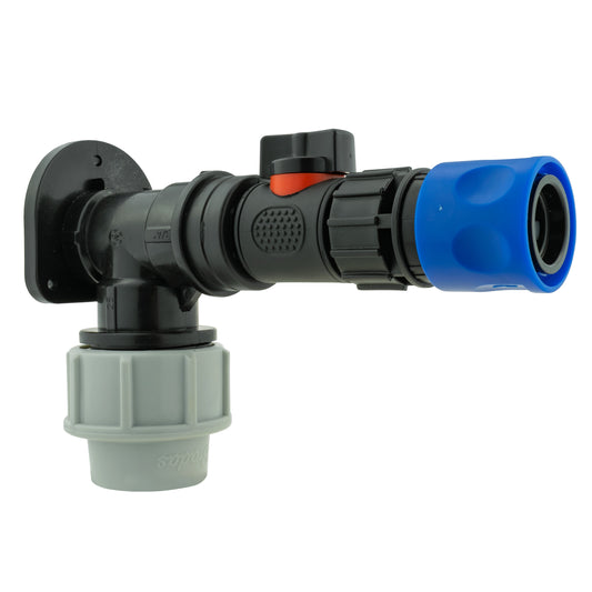 AP Supplies Wall Flange Kit 32mm MDPE + In-Line Valve & Female Quick Connector