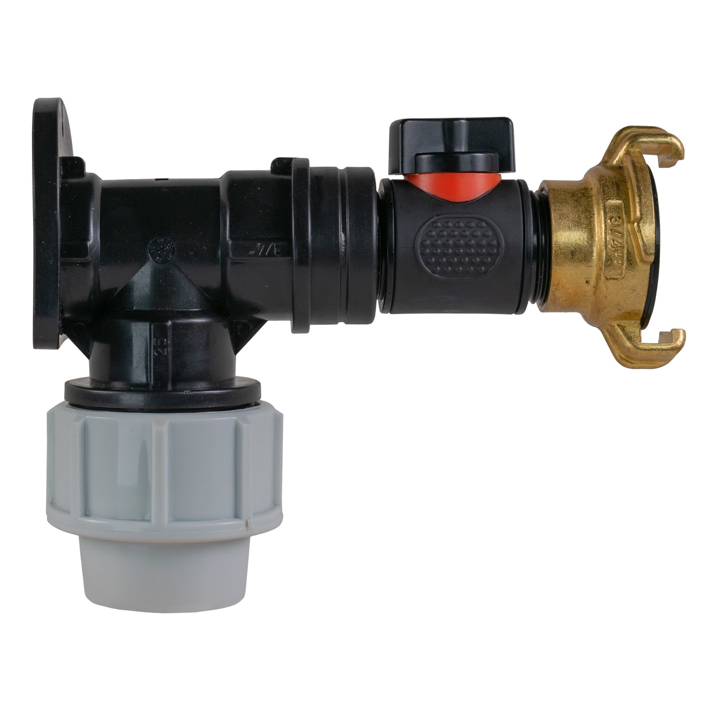 Wall Flange Kit 25mm MDPE + Valve + Geka Brass Water Fitting MDPE Pipe Connector