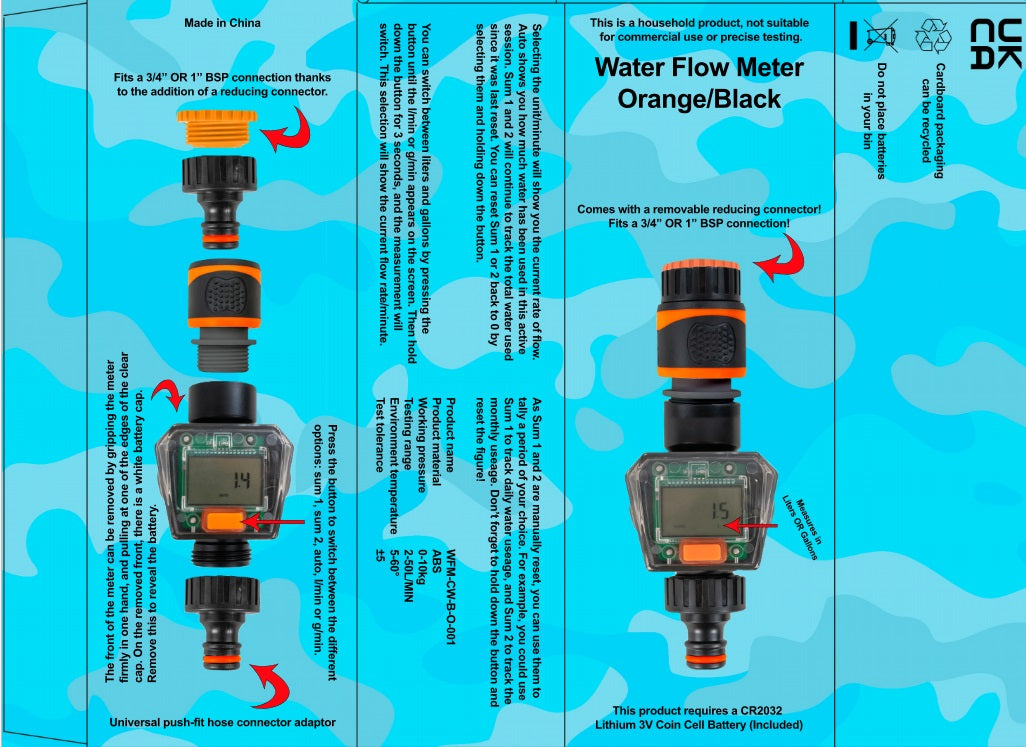 Water Flow Meter Black Orange Drip Irrigation Fitting Garden Irrigation Kit