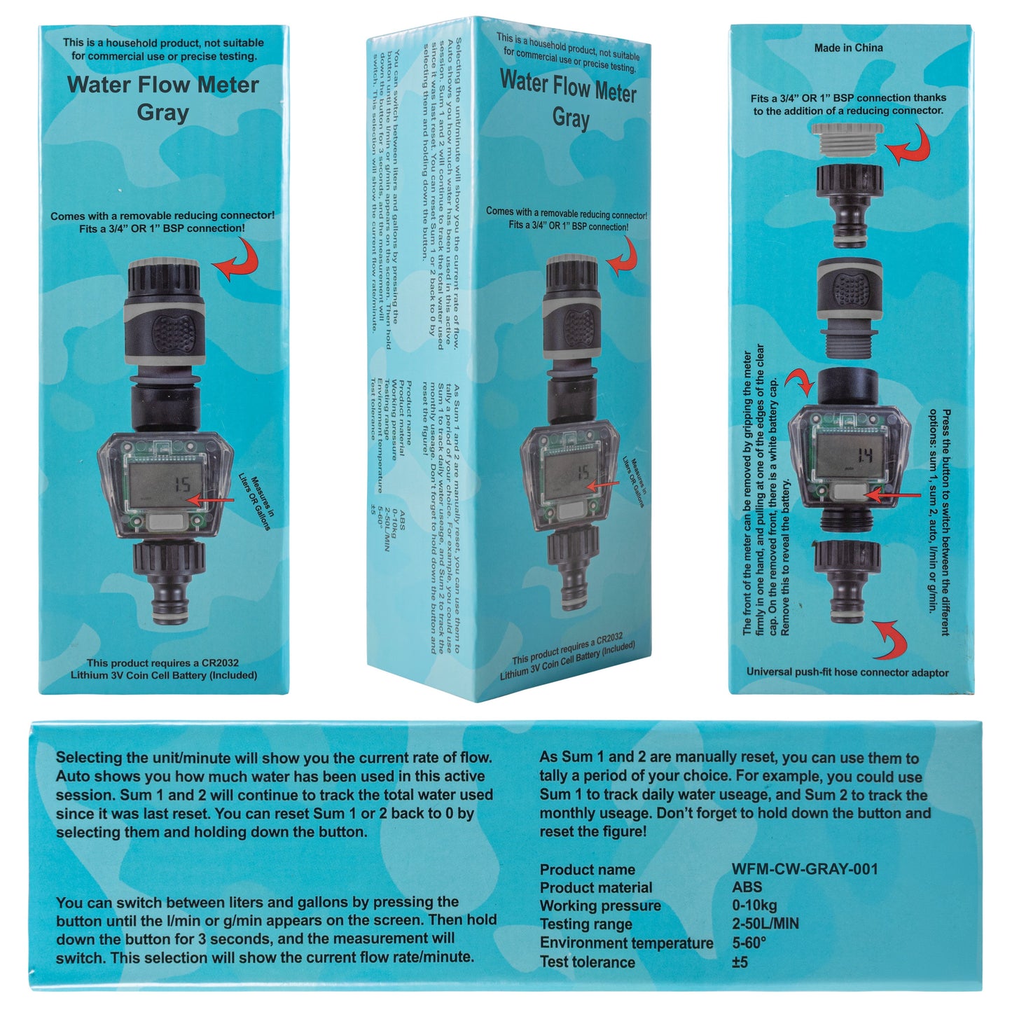 Water Flow Meter Gray Drip Irrigation Fitting Garden Irrigation Kit