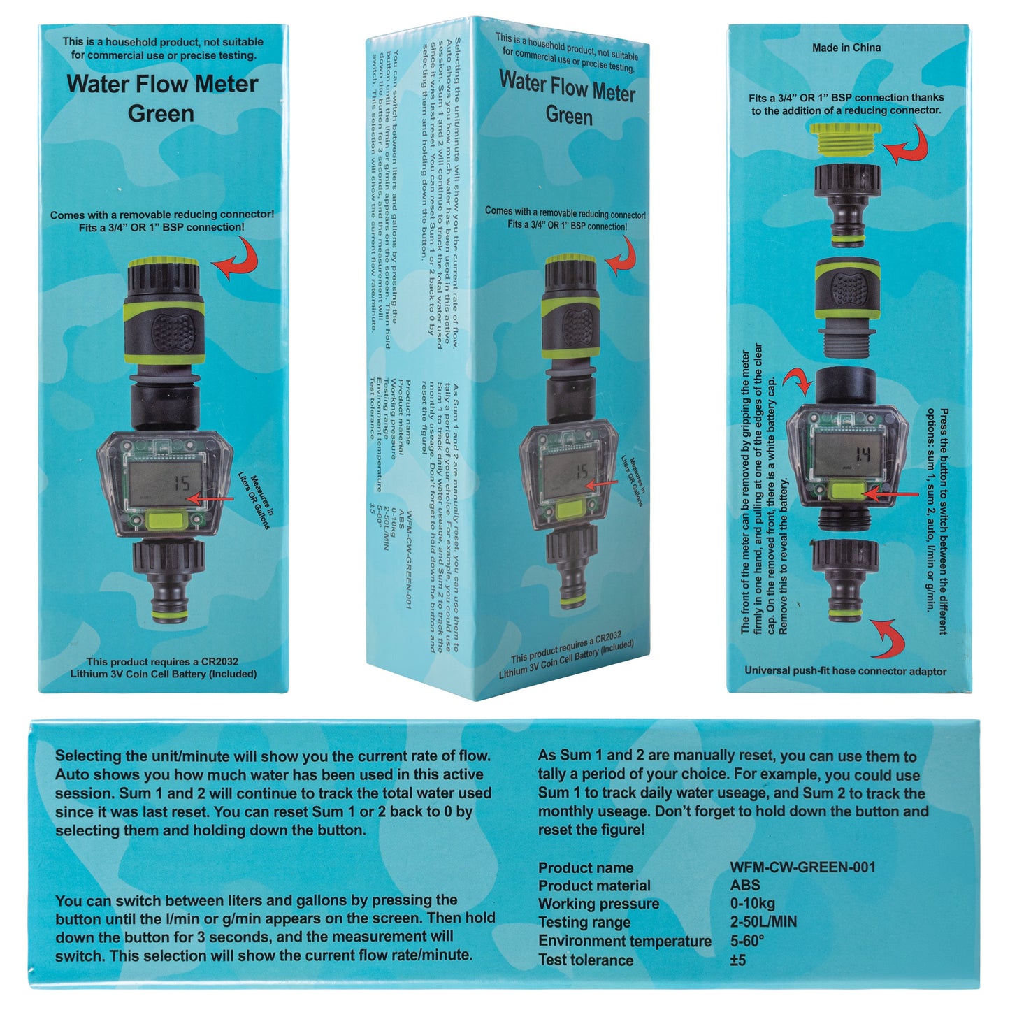 Water Flow Meter Green Drip Irrigation Fitting Garden Irrigation Kit