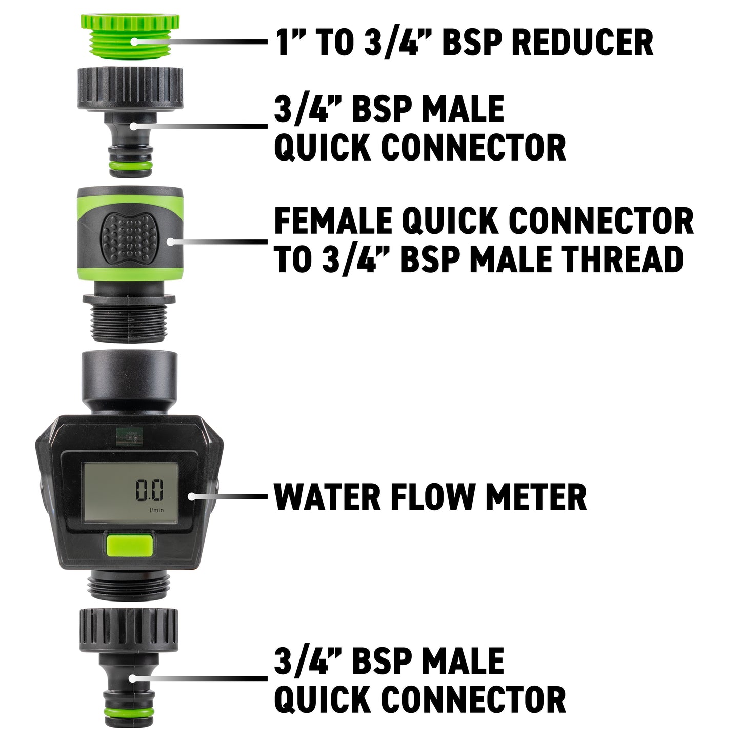 Water Flow Meter Green Drip Irrigation Fitting Garden Irrigation Kit