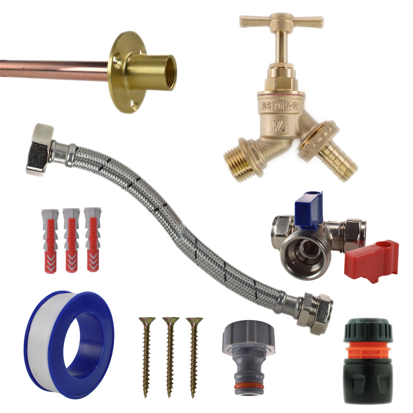 AP Supplies Brass Barbed Bib Tap STANDARD Connection Kit