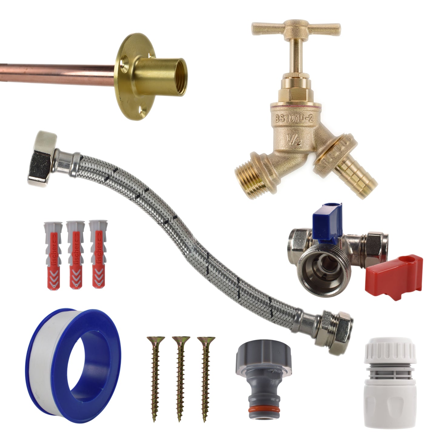 AP Supplies Brass Barbed Bib Tap STANDARD Connection Kit - Kit with Black/Green Hose Connector