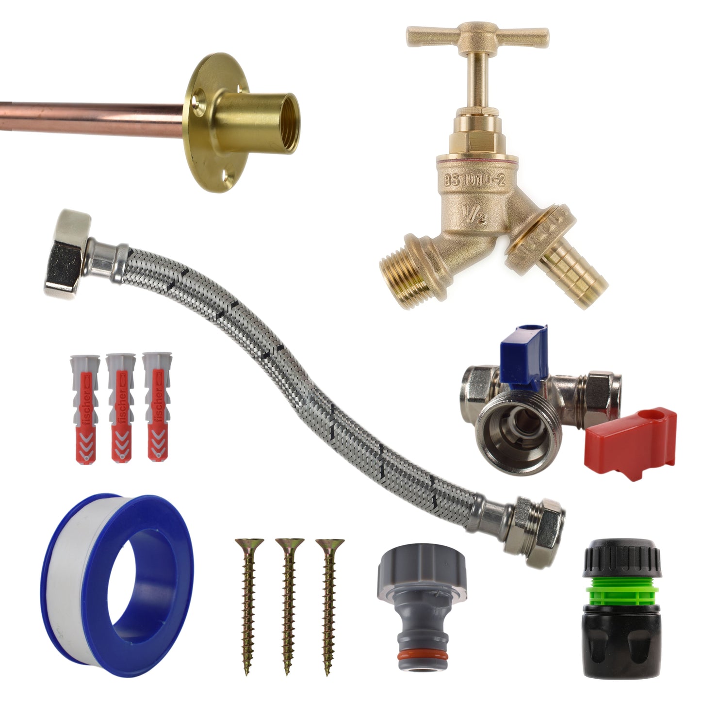 AP Supplies Brass Barbed Bib Tap STANDARD Connection Kit - Kit with Black/Yellow Hose Connector