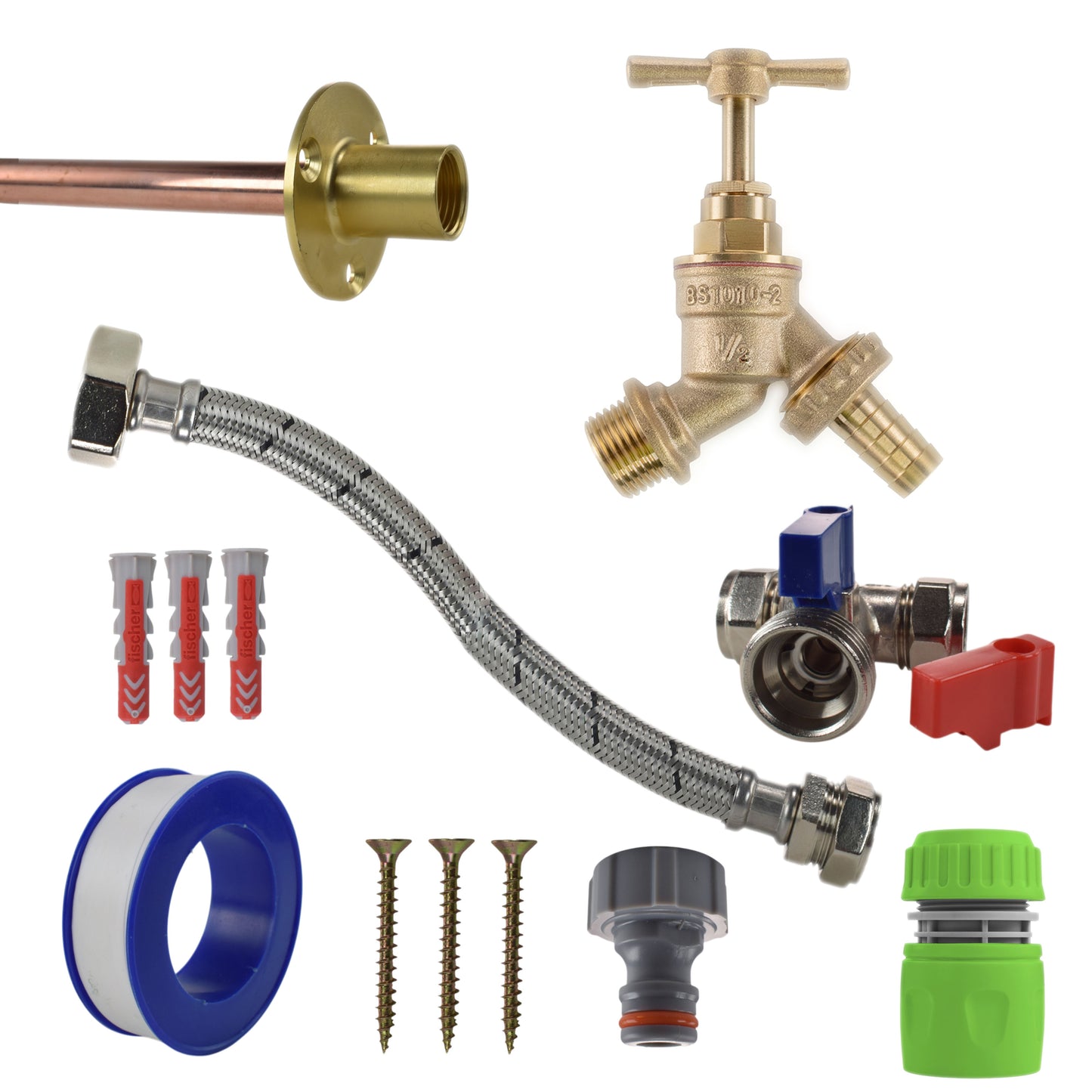 AP Supplies Brass Barbed Bib Tap STANDARD Connection Kit - Kit with Brass Hose Connector