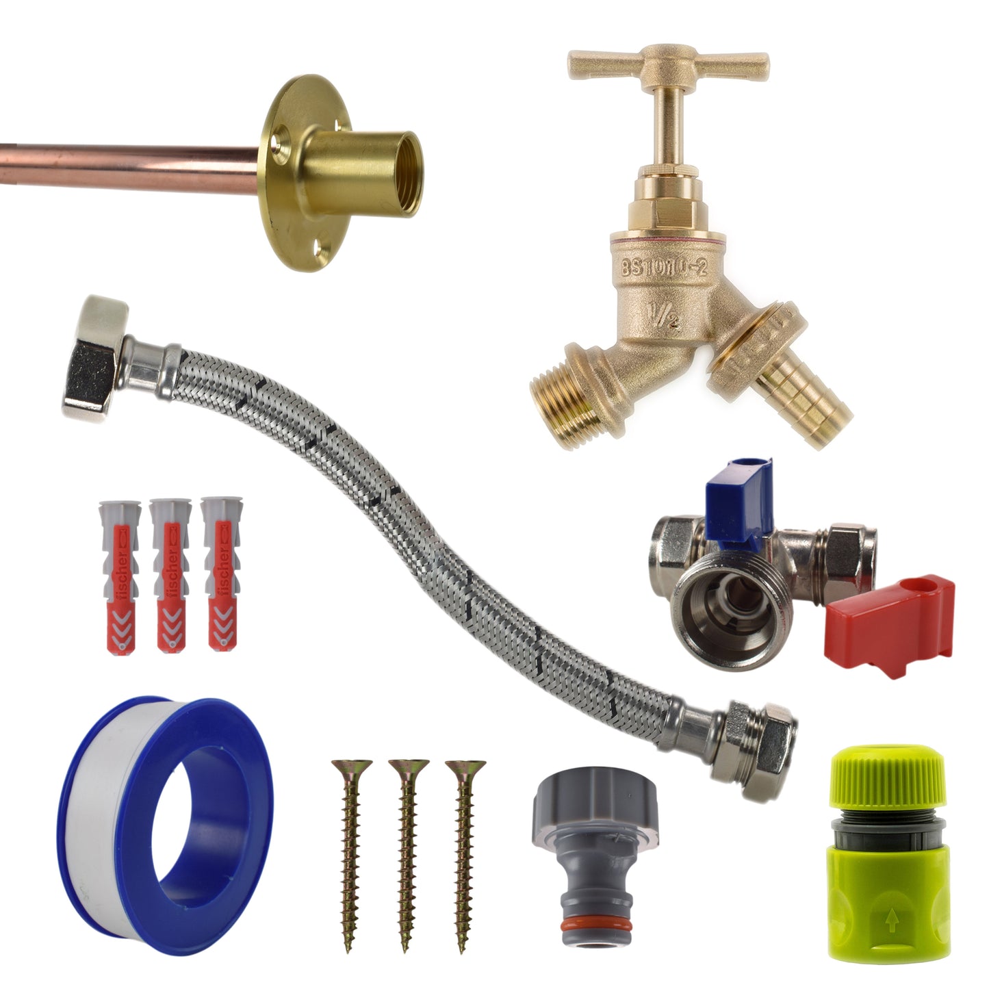 AP Supplies Brass Barbed Bib Tap STANDARD Connection Kit - Kit with White/Grey Hose Connector