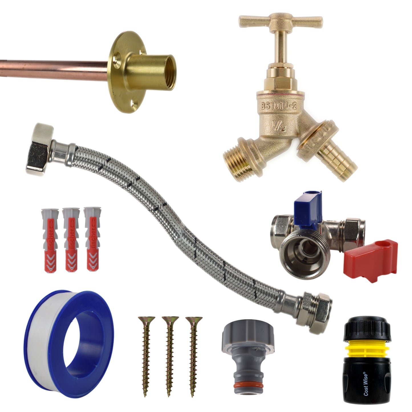 AP Supplies Brass Barbed Bib Tap STANDARD Connection Kit