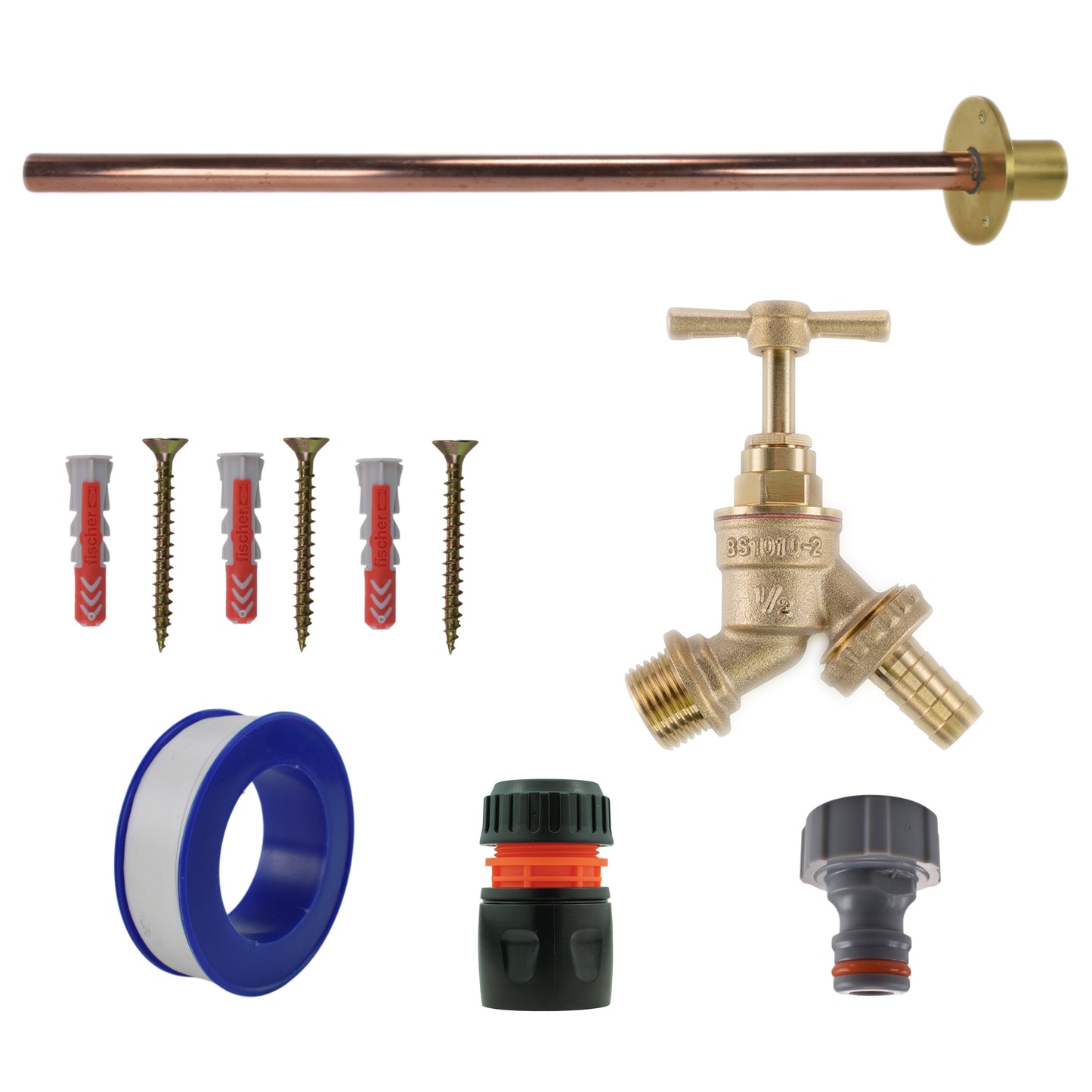 AP Supplies Brass Barbed Bib Tap BASIC Connection Kit - Kit with Black/Yellow Hose Connector