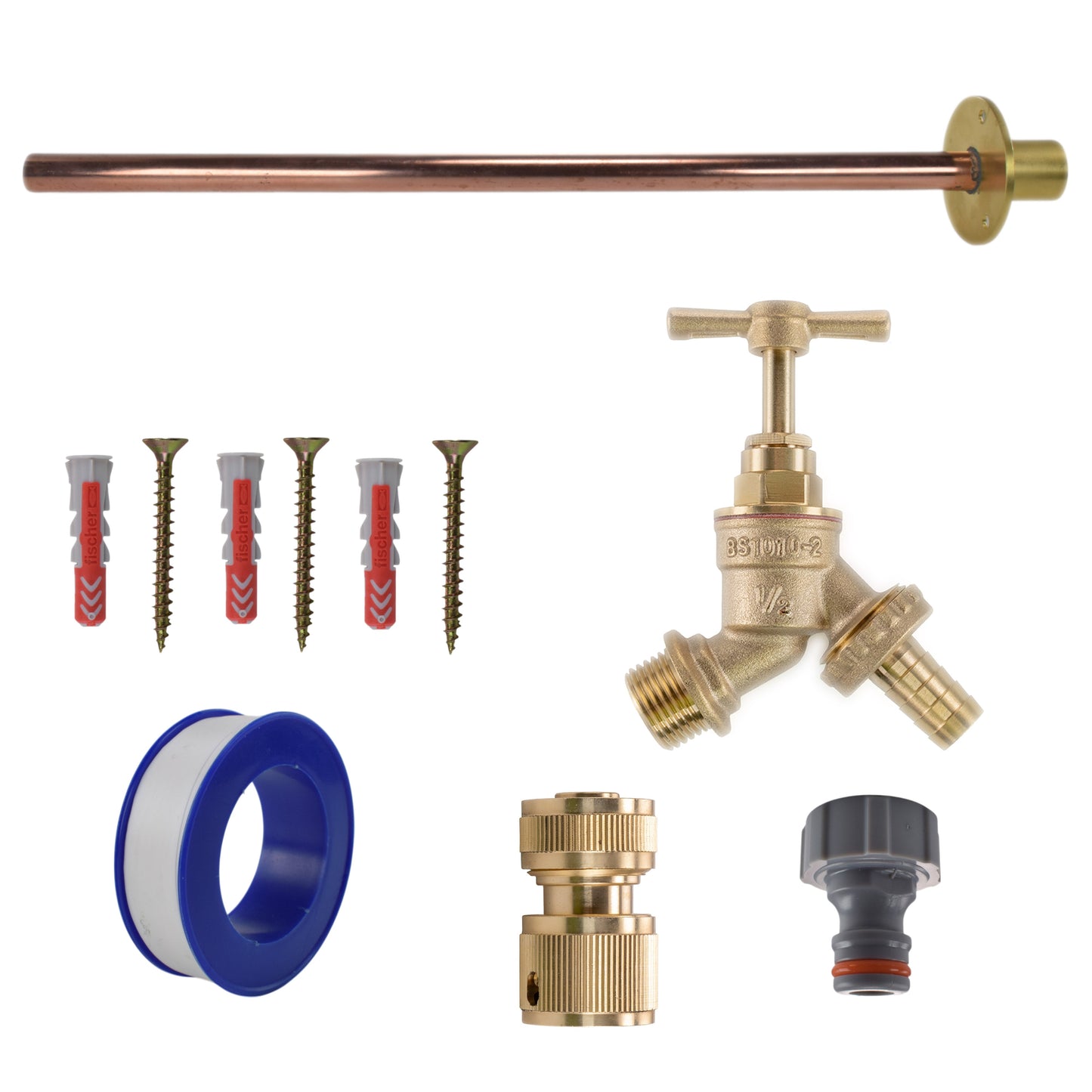 AP Supplies Brass Barbed Bib Tap BASIC Connection Kit - Kit with Black/Green Hose Connector