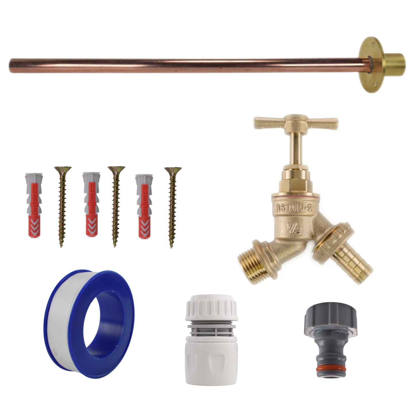 AP Supplies Brass Barbed Bib Tap BASIC Connection Kit - Kit with Brass Hose Connector
