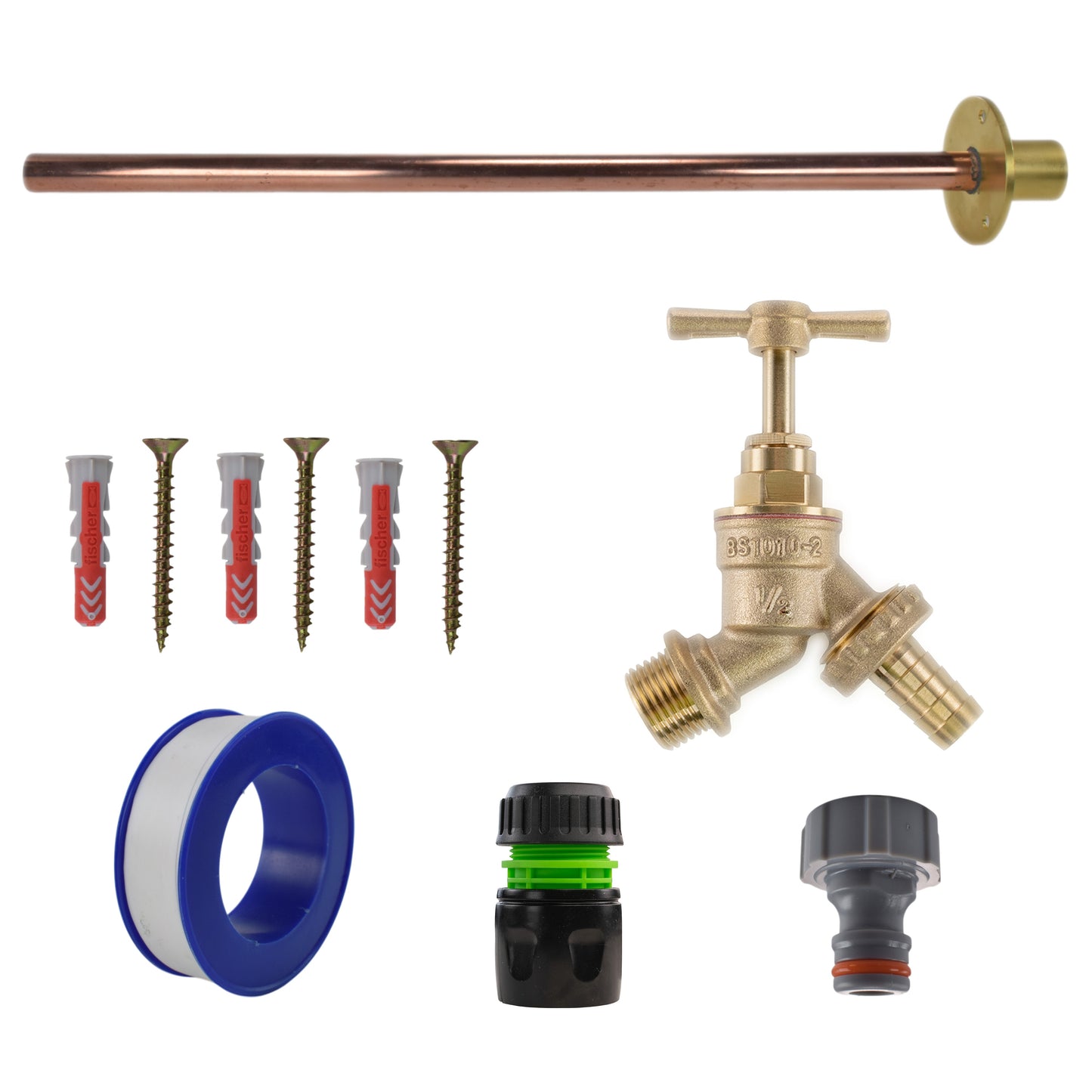 AP Supplies Brass Barbed Bib Tap BASIC Connection Kit - Kit with Black/Orange Hose Connector