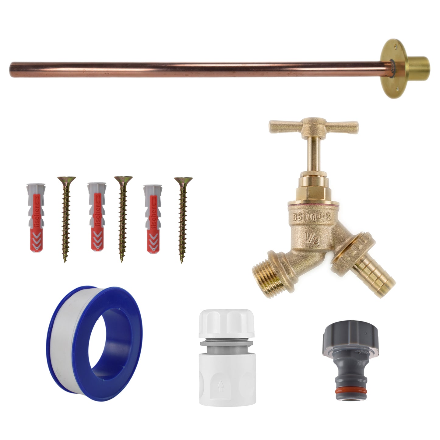 AP Supplies Brass Barbed Bib Tap BASIC Connection Kit - Kit with Lime Line Hose Connector