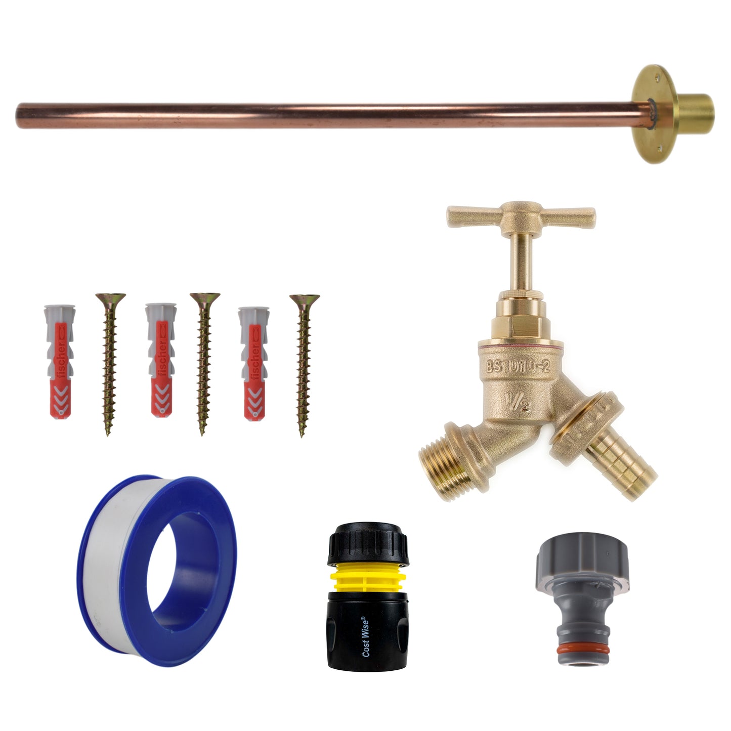 AP Supplies Brass Barbed Bib Tap BASIC Connection Kit