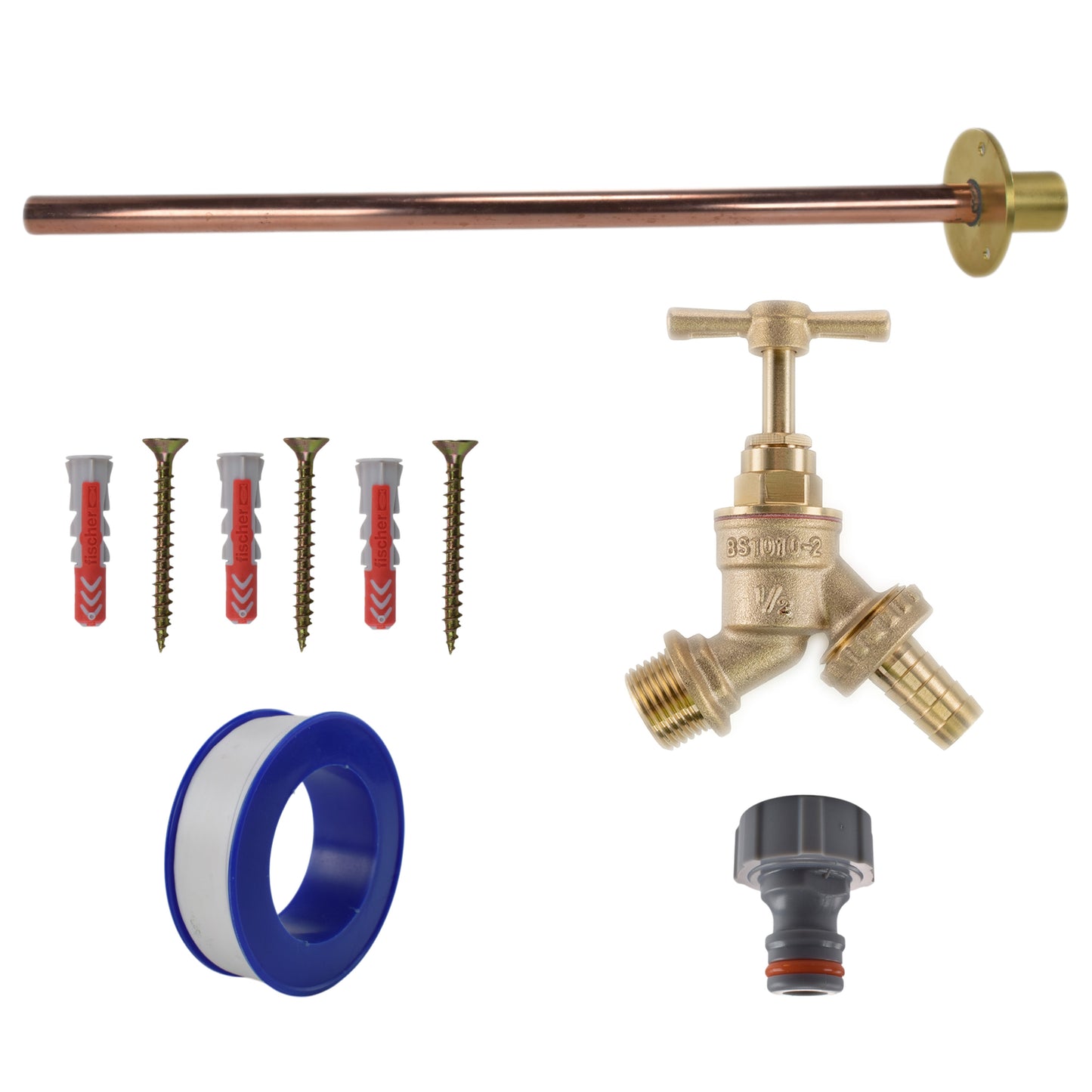 AP Supplies Brass Barbed Bib Tap BASIC Connection Kit - Brass Barbed Basic Tap Kit