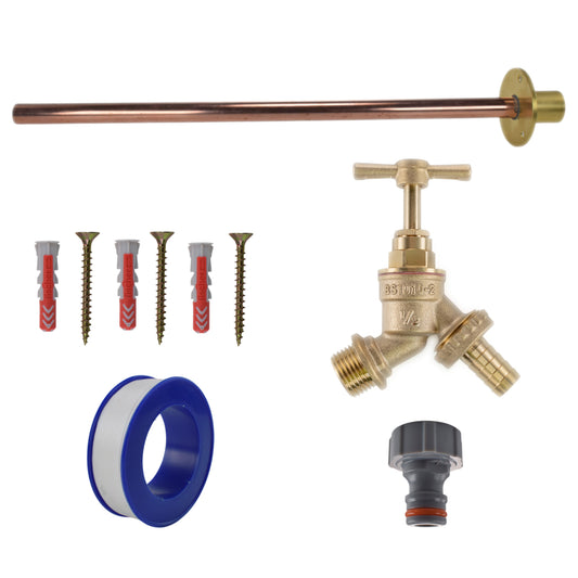 AP Supplies Brass Barbed Bib Tap BASIC Connection Kit - Brass Barbed Basic Tap Kit