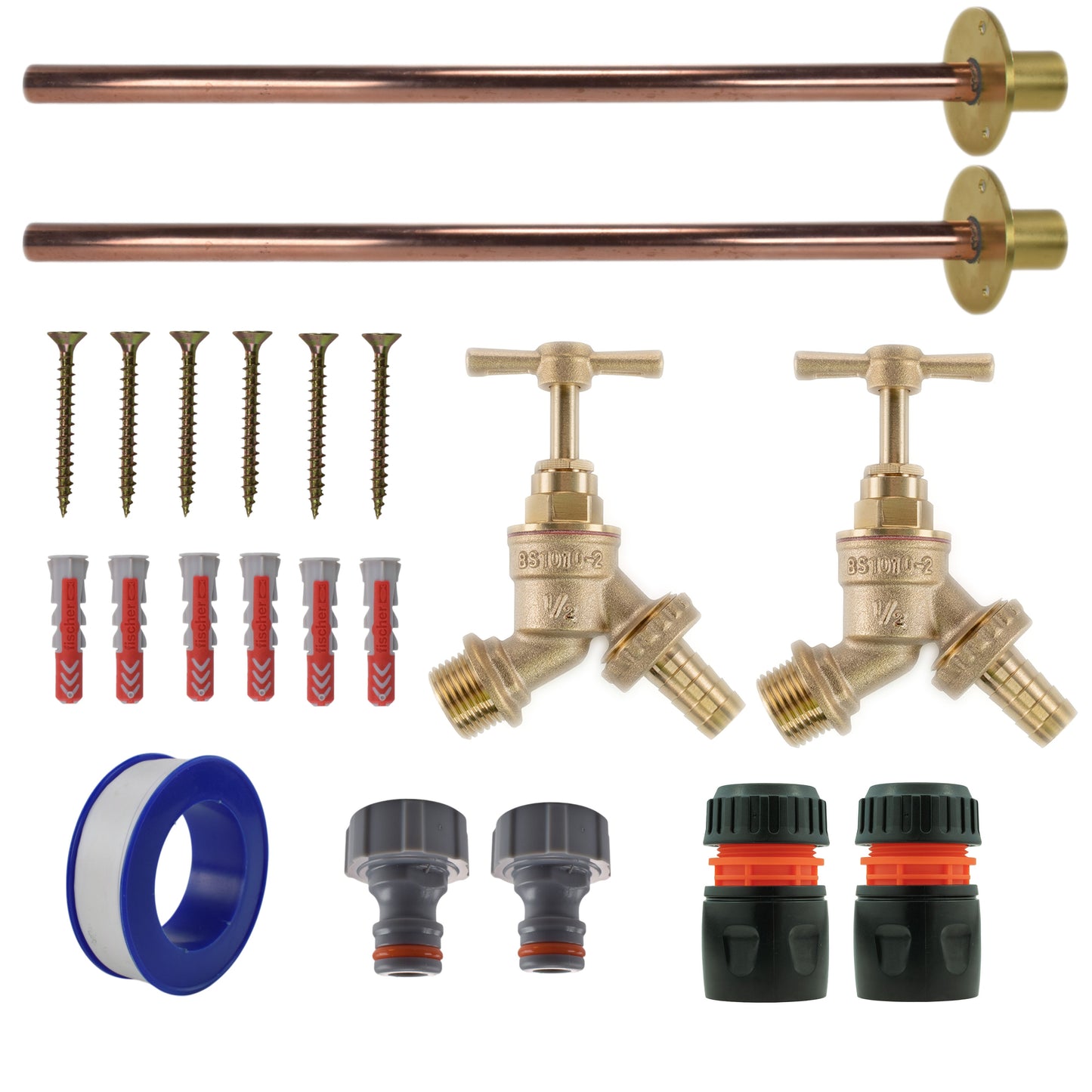 AP Supplies Brass Barbed Bib Tap BASIC Connection Kit x2