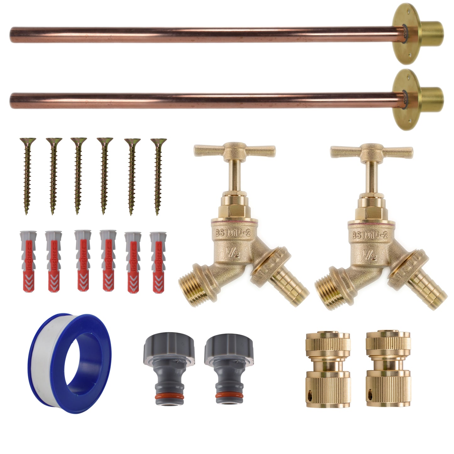 AP Supplies Brass Barbed Bib Tap BASIC Connection Kit x2