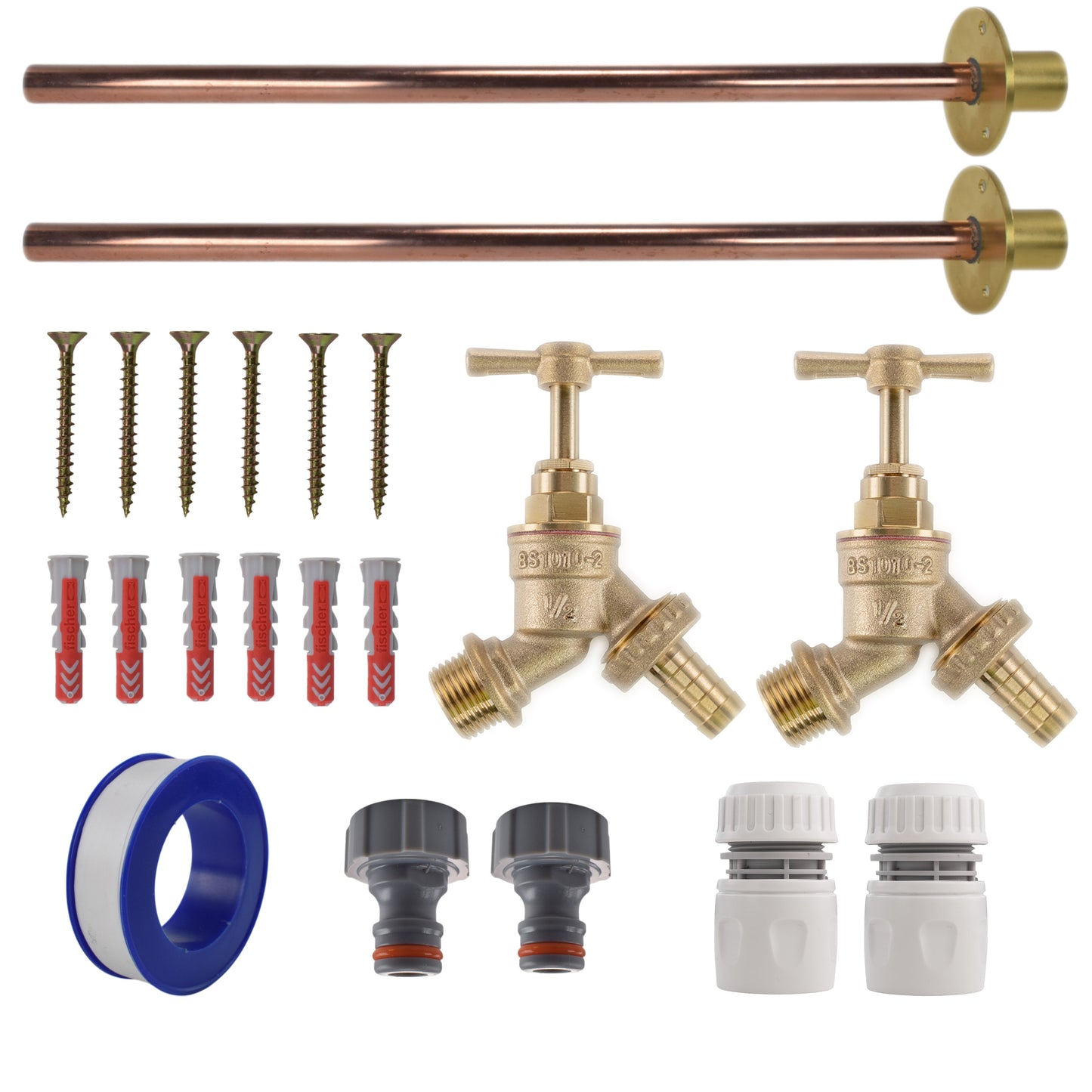 AP Supplies Brass Barbed Bib Tap BASIC Connection Kit x2
