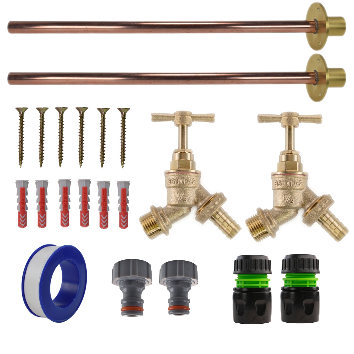 AP Supplies Brass Barbed Bib Tap BASIC Connection Kit x2