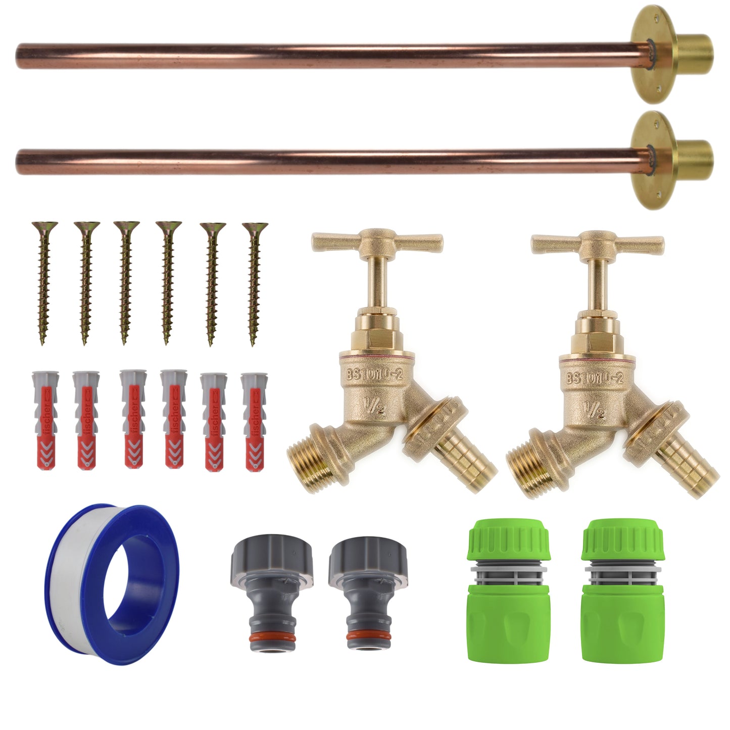AP Supplies Brass Barbed Bib Tap BASIC Connection Kit x2