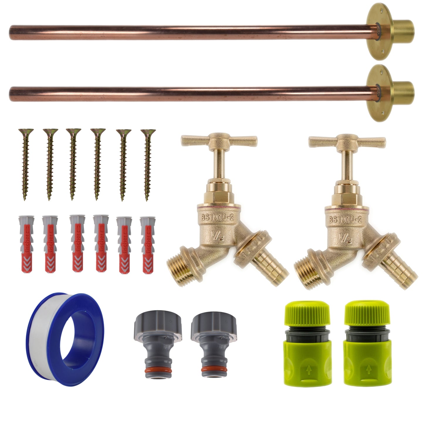 AP Supplies Brass Barbed Bib Tap BASIC Connection Kit x2 - Kit with Black/Yellow Hose Connector