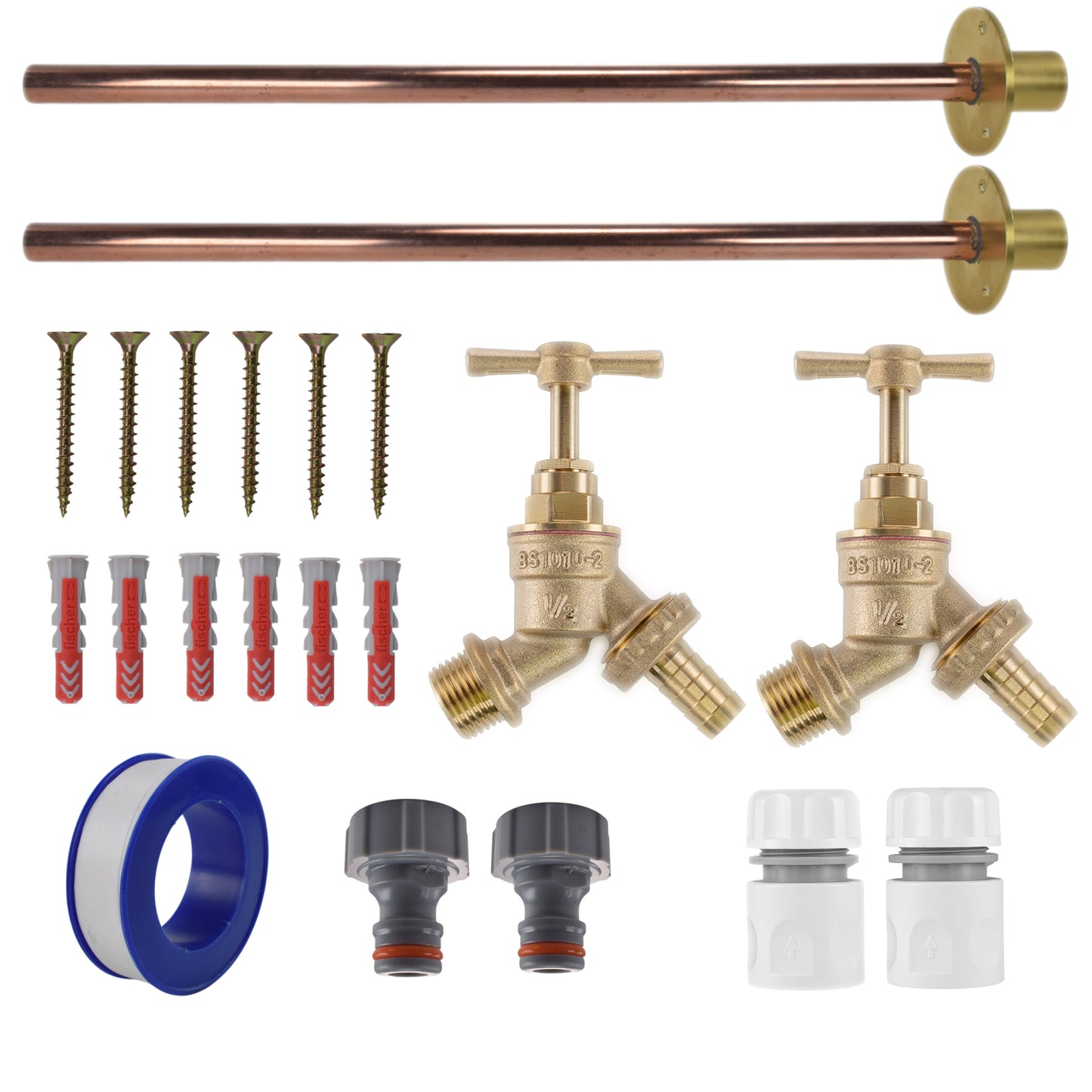 AP Supplies Brass Barbed Bib Tap BASIC Connection Kit x2 - Kit with Black/Orange Hose Connector