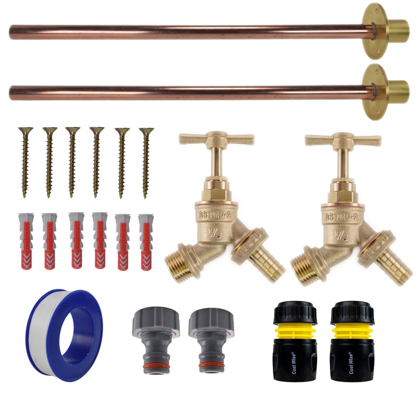 AP Supplies Brass Barbed Bib Tap BASIC Connection Kit x2