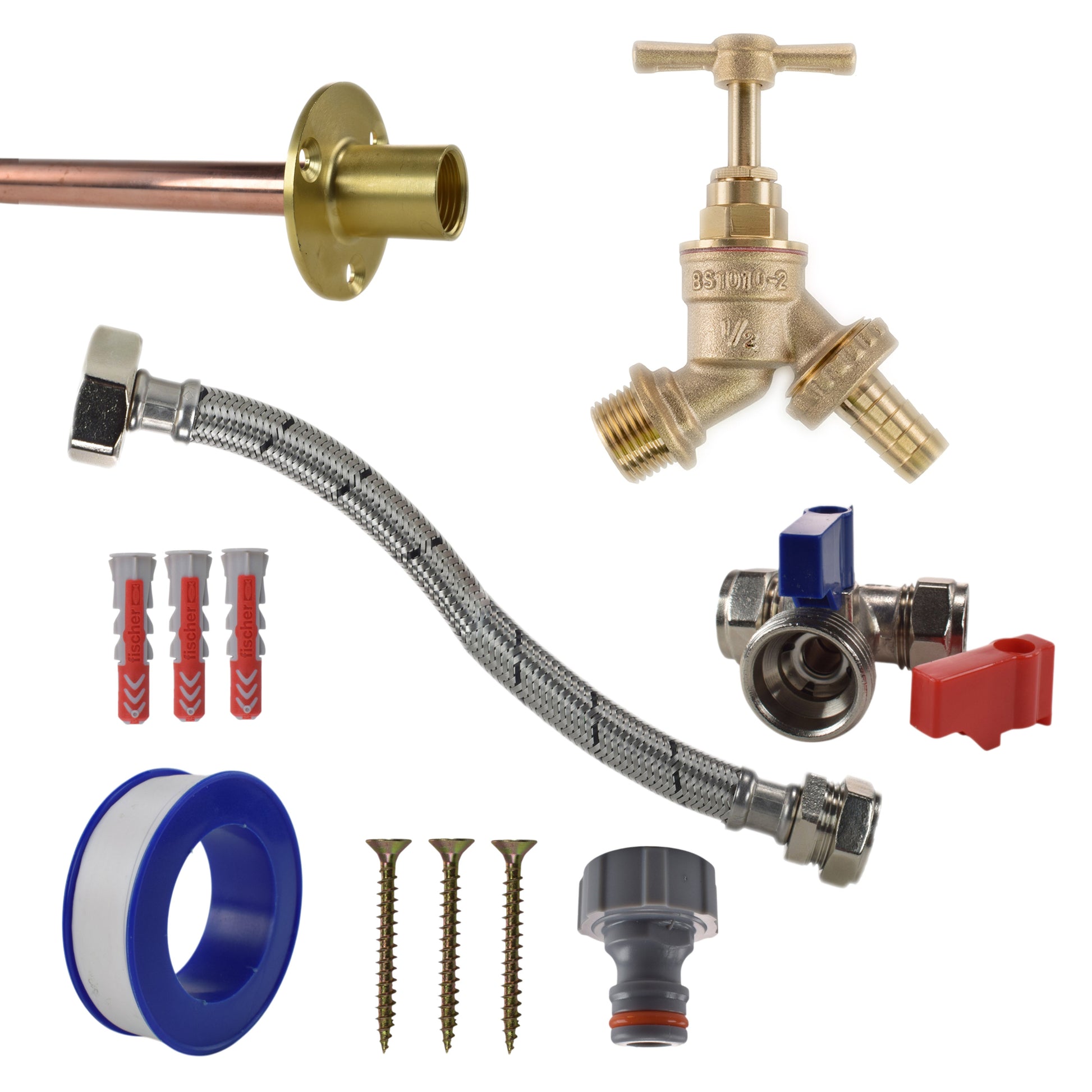 AP Supplies Brass Barbed Bib Tap STANDARD Connection Kit - Brass Barbed Standard Tap Kit