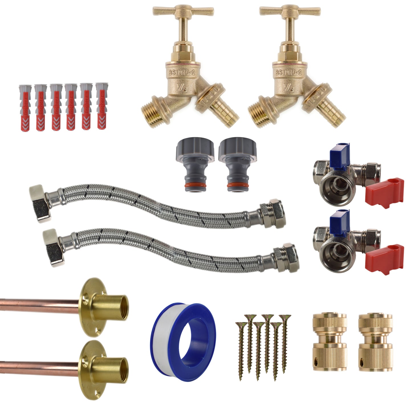 AP Supplies Brass Barbed Bib Tap STANDARD Connection Kit x2 - Kit with Black/Orange Hose Connector