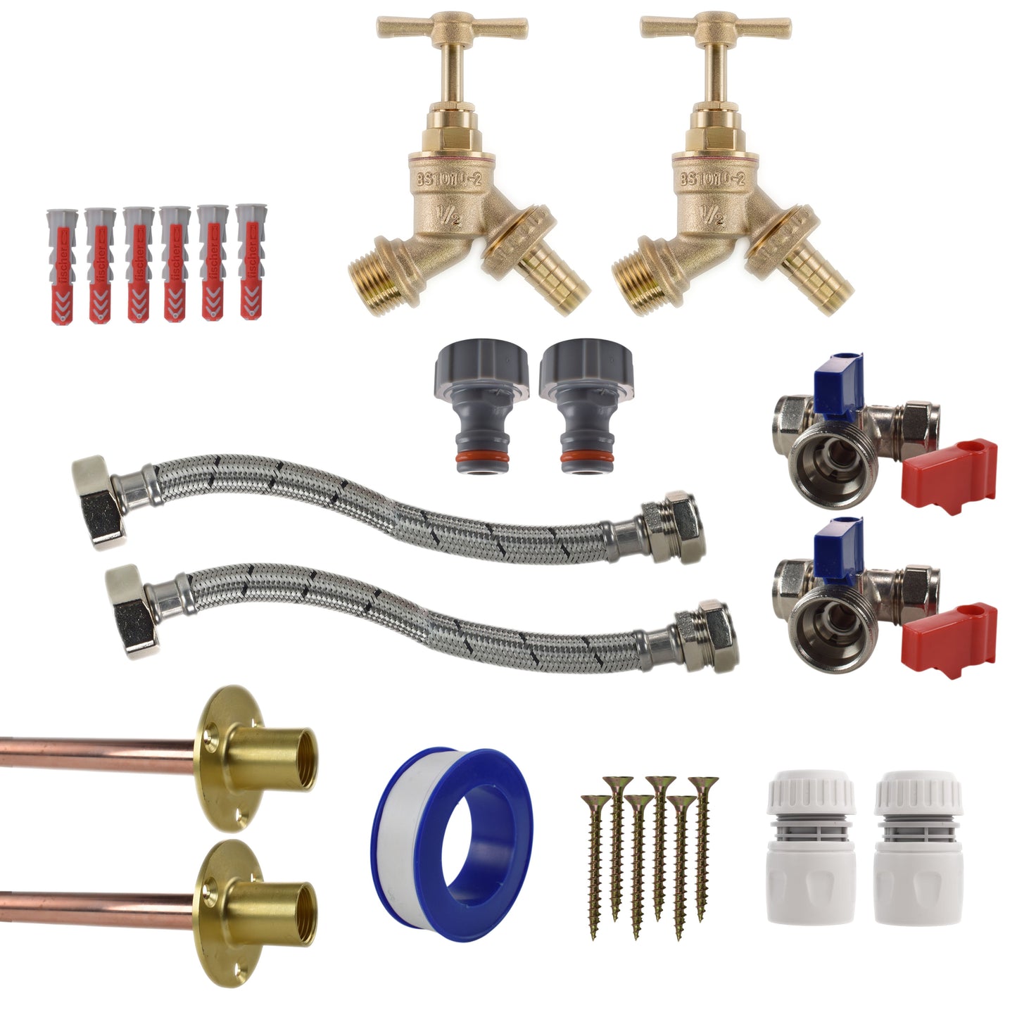 AP Supplies Brass Barbed Bib Tap STANDARD Connection Kit x2 - Kit with Black/Green Hose Connector