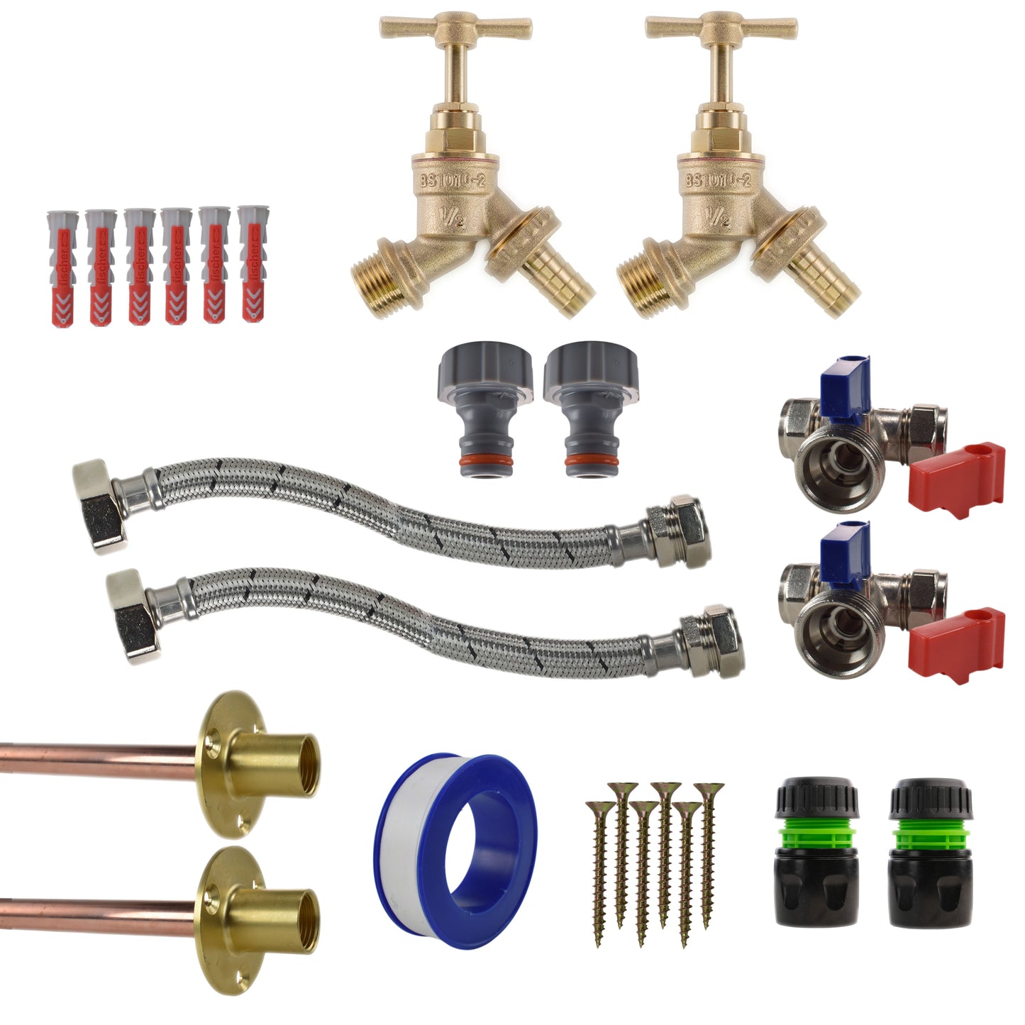AP Supplies Brass Barbed Bib Tap STANDARD Connection Kit x2