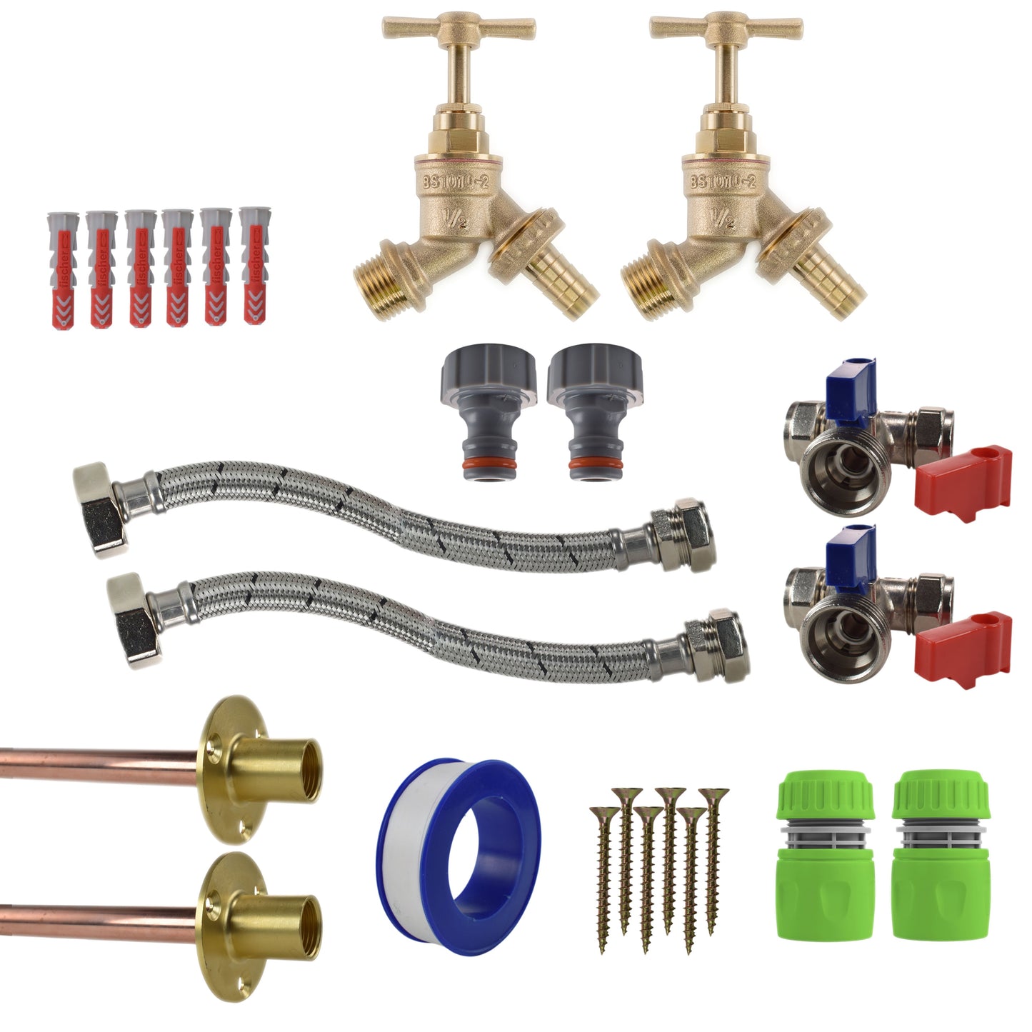 AP Supplies Brass Barbed Bib Tap STANDARD Connection Kit x2 - Kit with Brass Hose Connector