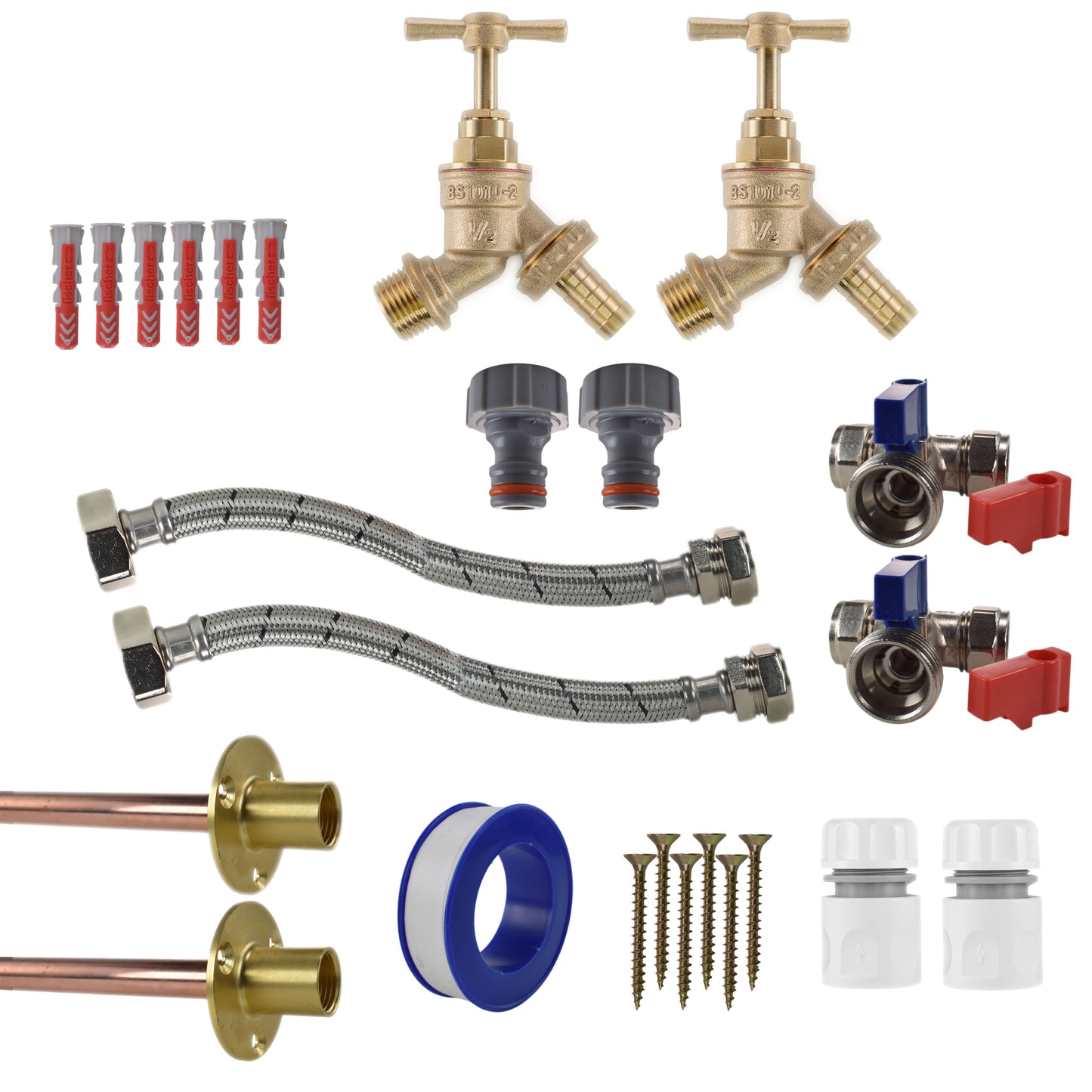 AP Supplies Brass Barbed Bib Tap STANDARD Connection Kit x2 - Kit with Lime/Grey Hose Connector
