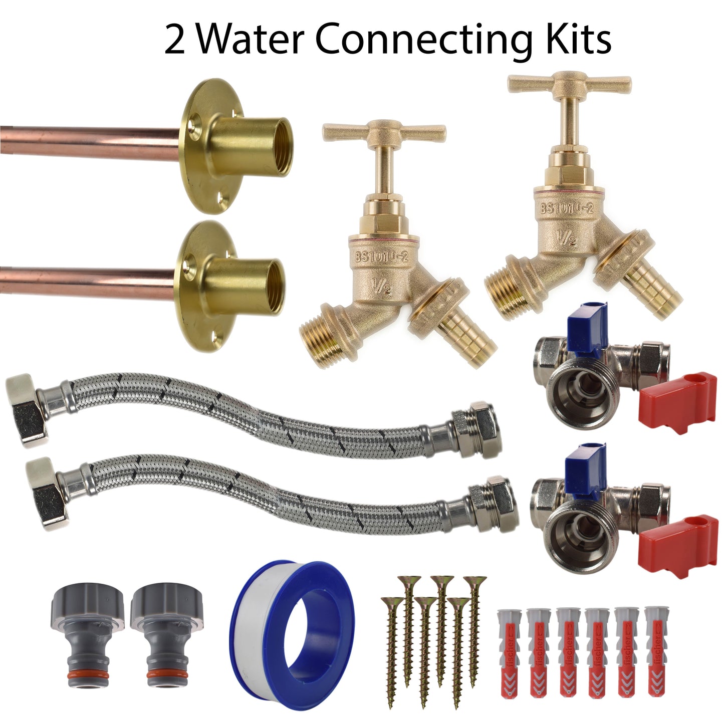 AP Supplies Brass Barbed Bib Tap STANDARD Connection Kit x2 - Kit with Lime Line Hose Connector