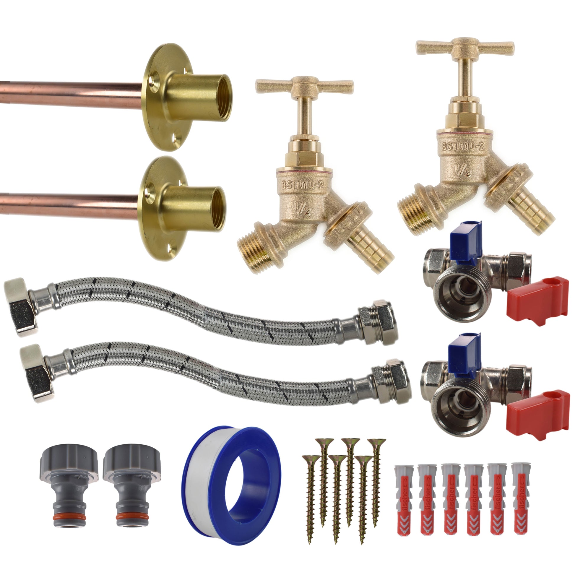 AP Supplies Brass Barbed Bib Tap STANDARD Connection Kit x2 - Brass Barbed Standard Tap Kit x2