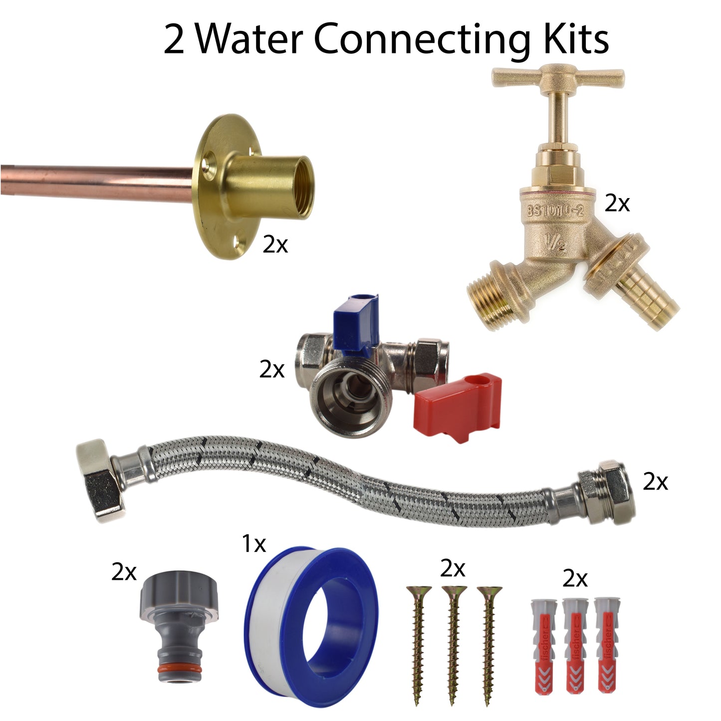 AP Supplies Brass Barbed Bib Tap STANDARD Connection Kit x2 - Kit with White Line Hose Connector
