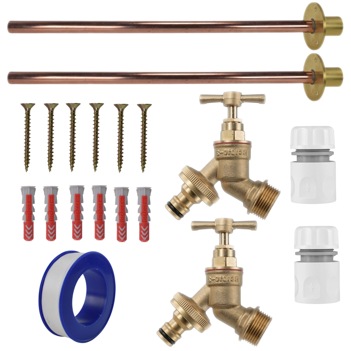 AP Supplies Brass Quick Connect Bib Tap BASIC Connection Kit x2 - Kit with Black/Yellow Hose Connector