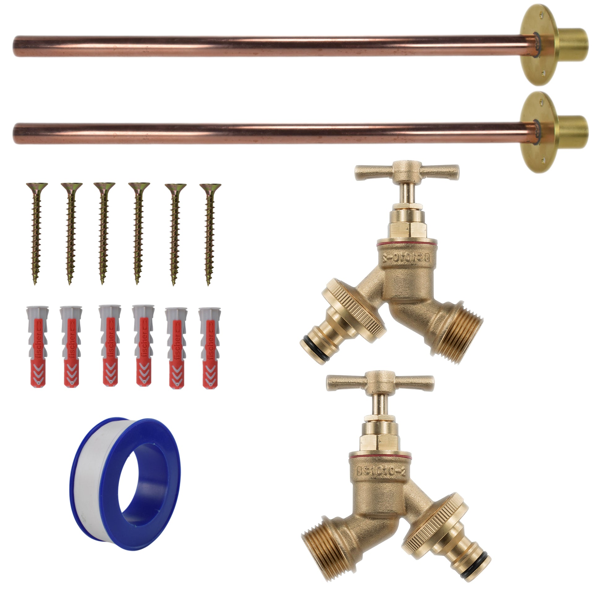 AP Supplies Brass Quick Connect Bib Tap BASIC Connection Kit x2 - Brass Quick Connect Basic Tap Kit x2