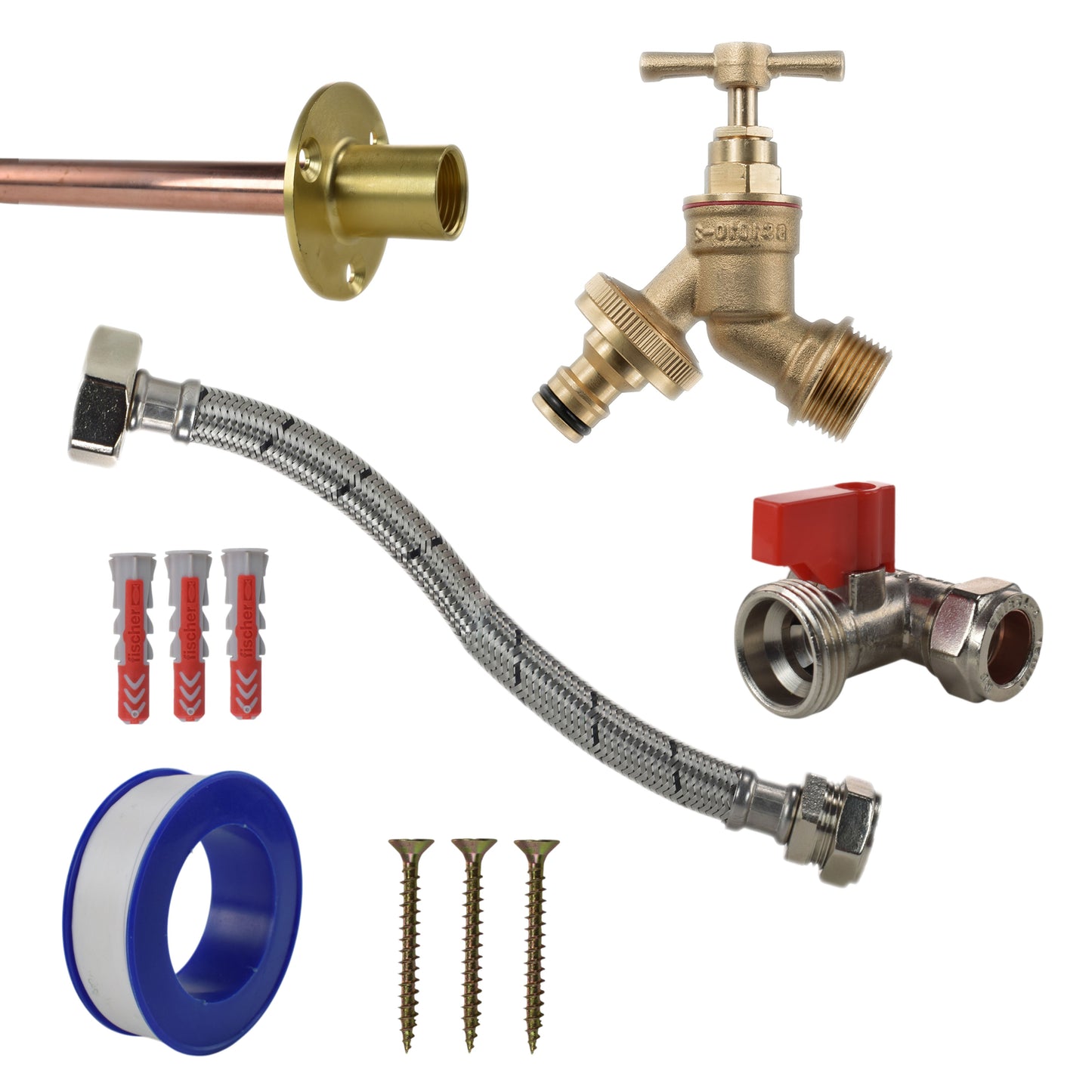 AP Supplies Brass Quick Connect Bib Tap STANDARD Connection Kit - Kit with White Line Hose Connector