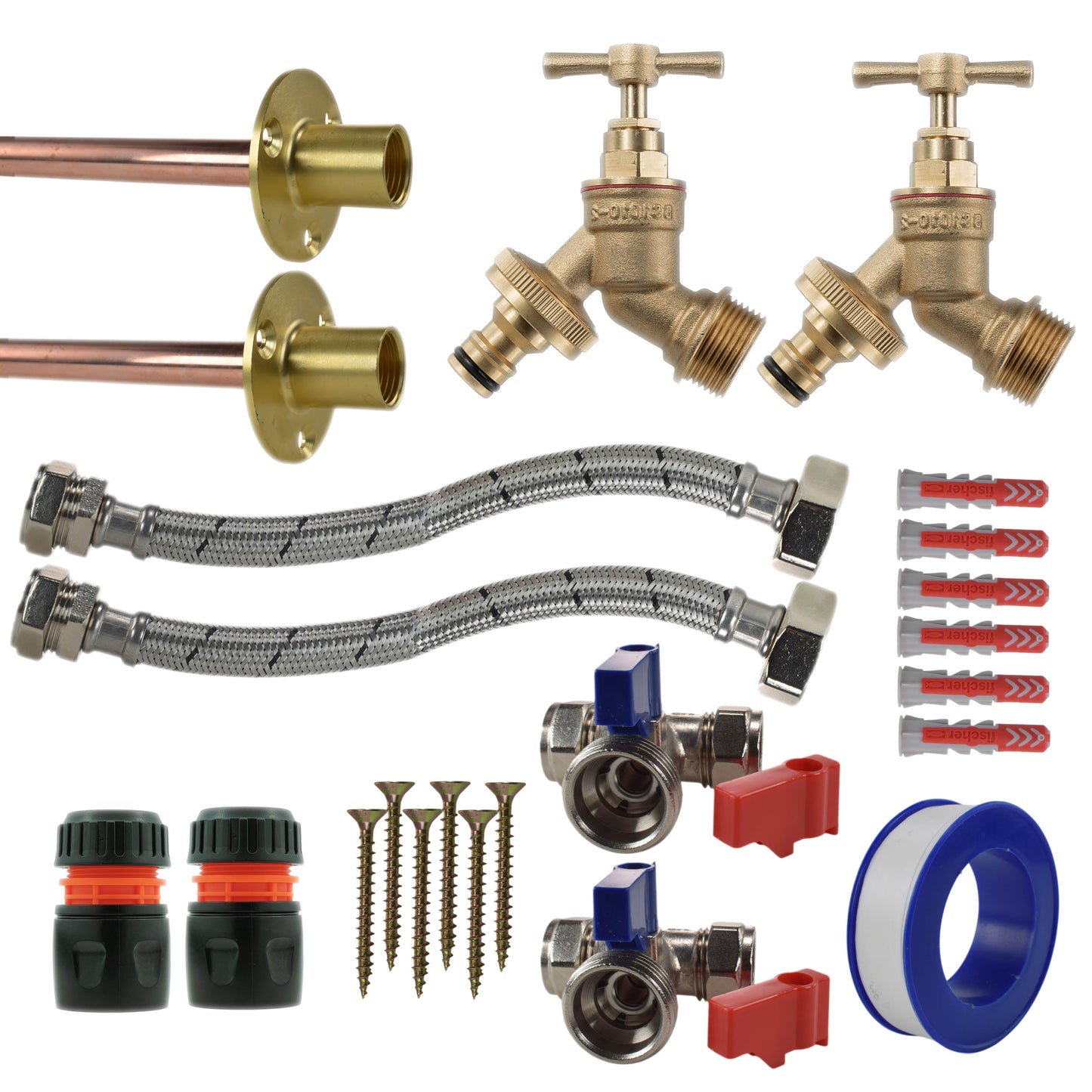 AP Supplies Brass Quick Connect Bib Tap STANDARD Connection Kit x2
