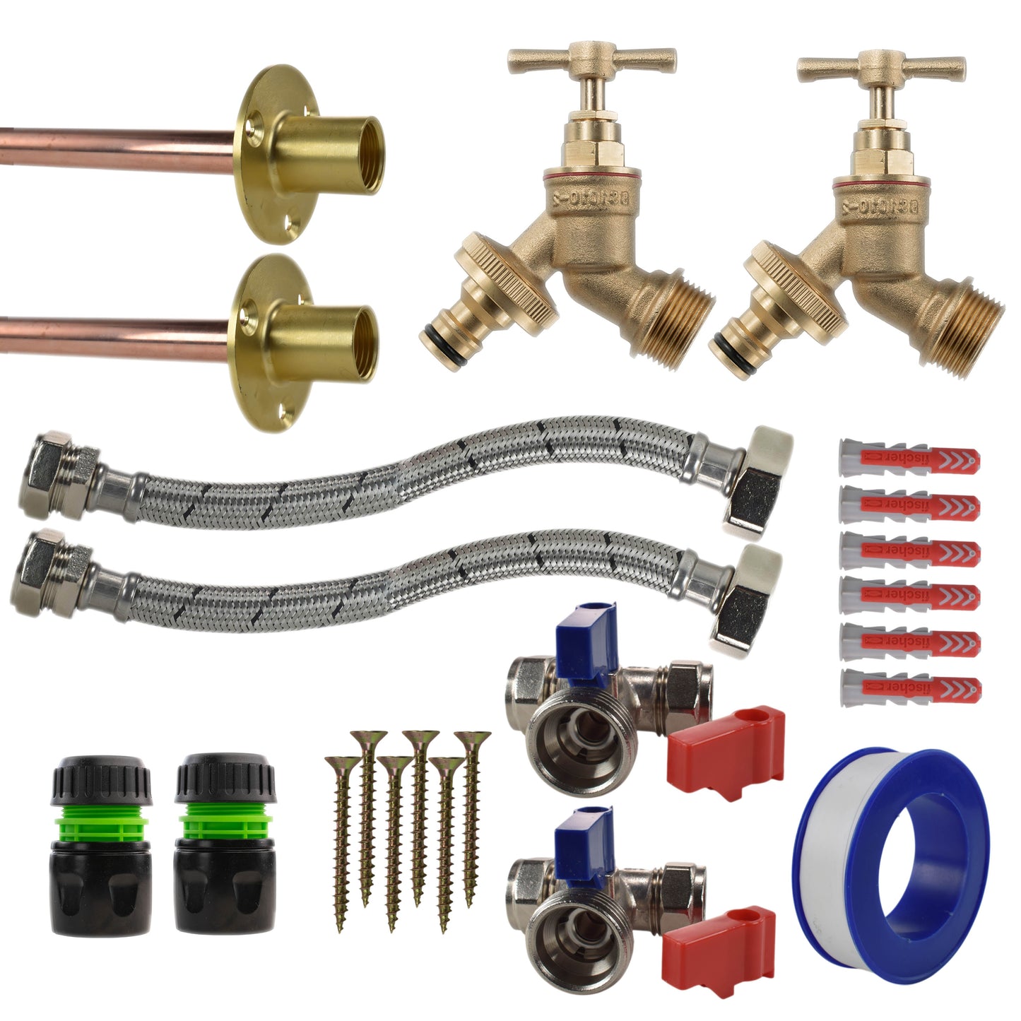 AP Supplies Brass Quick Connect Bib Tap STANDARD Connection Kit x2