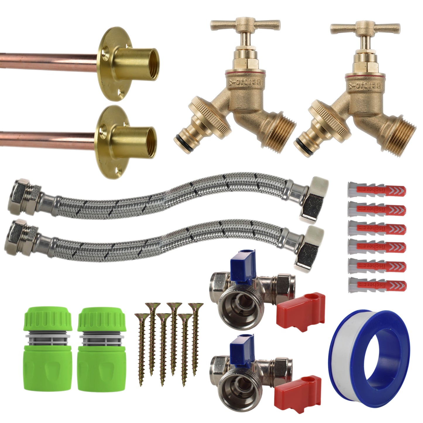 AP Supplies Brass Quick Connect Bib Tap STANDARD Connection Kit x2