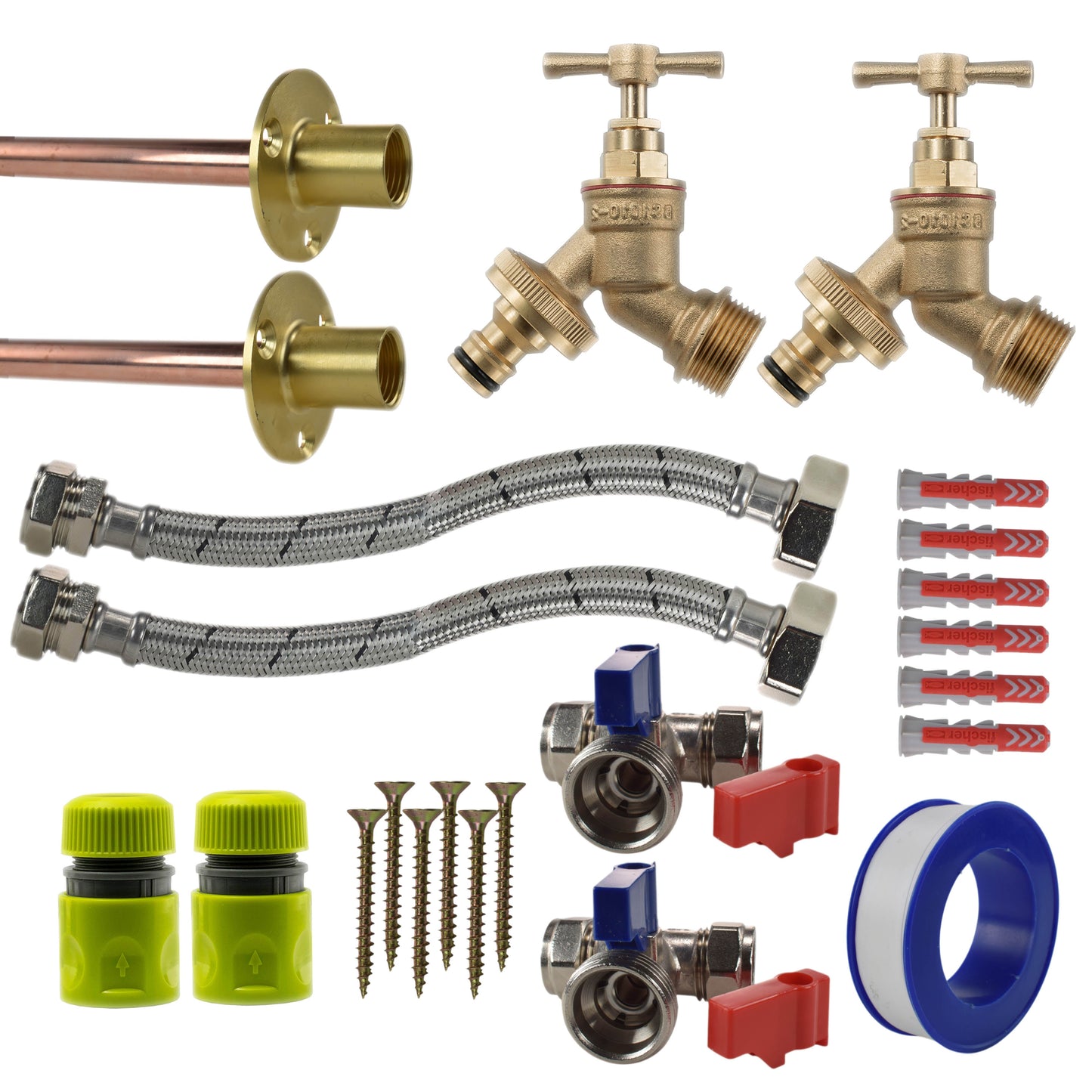 AP Supplies Brass Quick Connect Bib Tap STANDARD Connection Kit x2