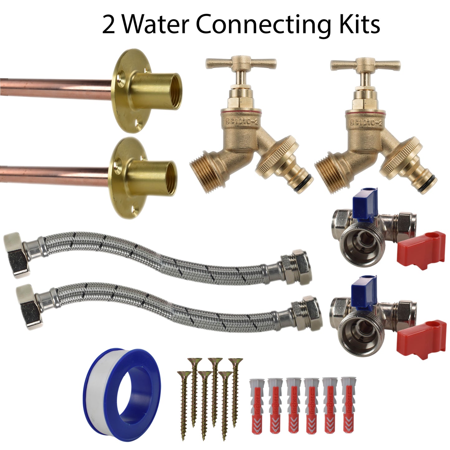 AP Supplies Brass Quick Connect Bib Tap STANDARD Connection Kit x2 - Kit with Lime Line Hose Connector