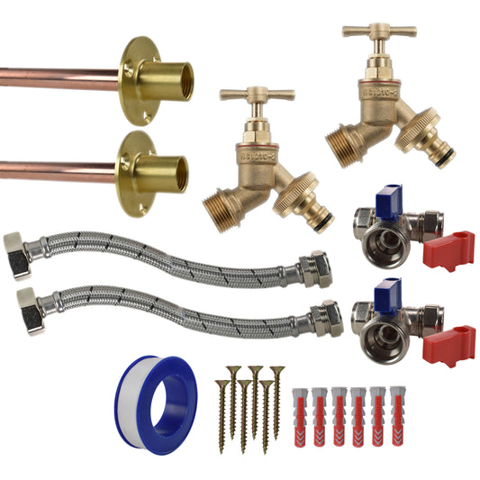 AP Supplies Brass Quick Connect Bib Tap STANDARD Connection Kit x2 - Brass Quick Connect Standard Tap Kit x2