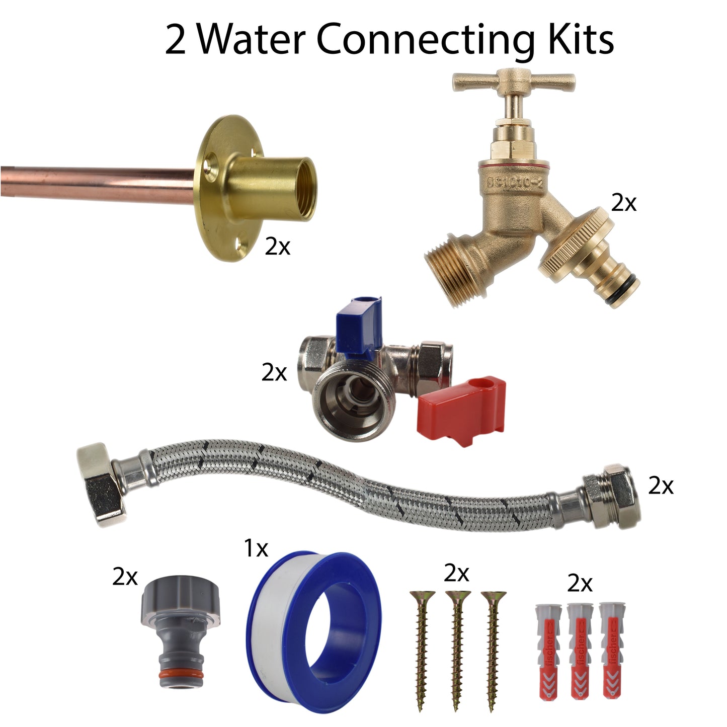 AP Supplies Brass Quick Connect Bib Tap STANDARD Connection Kit x2 - Kit with White Line Hose Connector